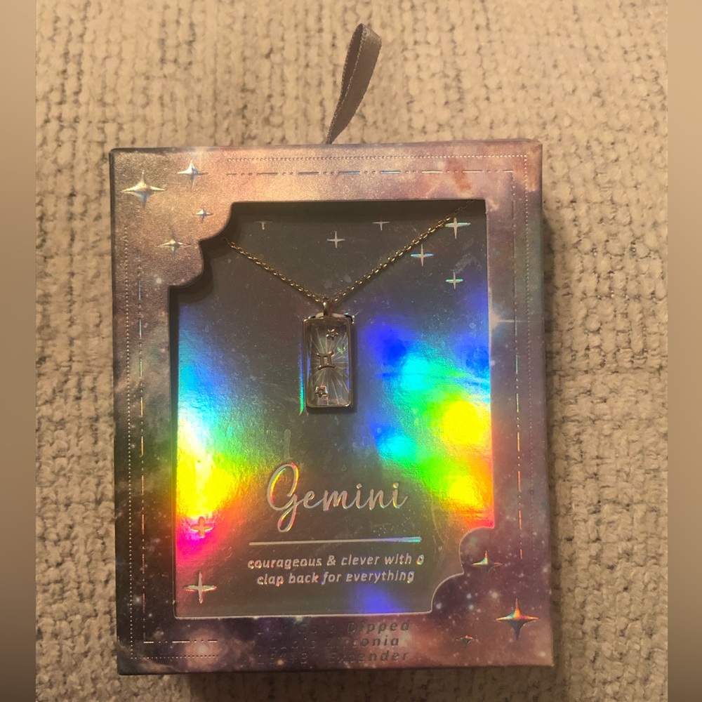 Gemini Zodiac Pendant Necklace 14k Gold Dipped Cubic Zirconia  ♊️